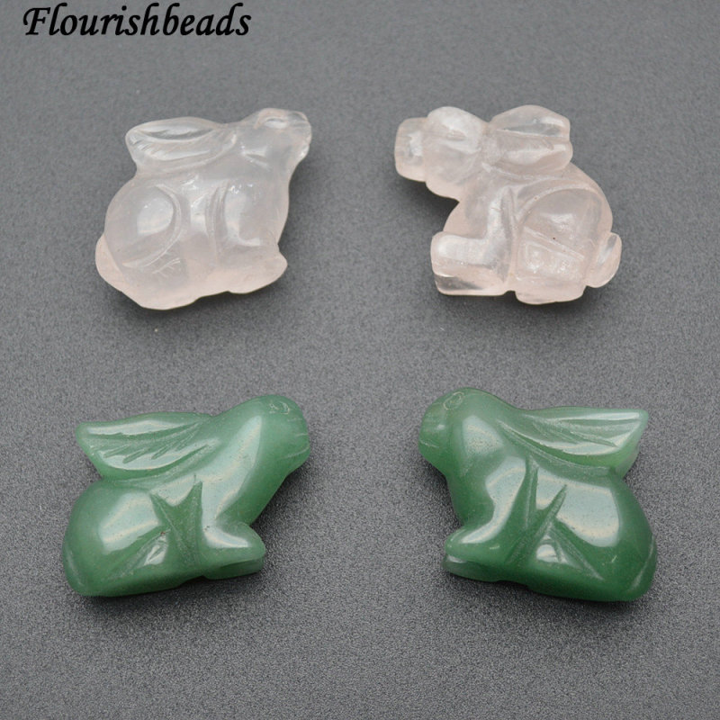 25x35mm Natural Green Aventurine and Rose Quartz Stone Rabbit Home Fengshui Decor