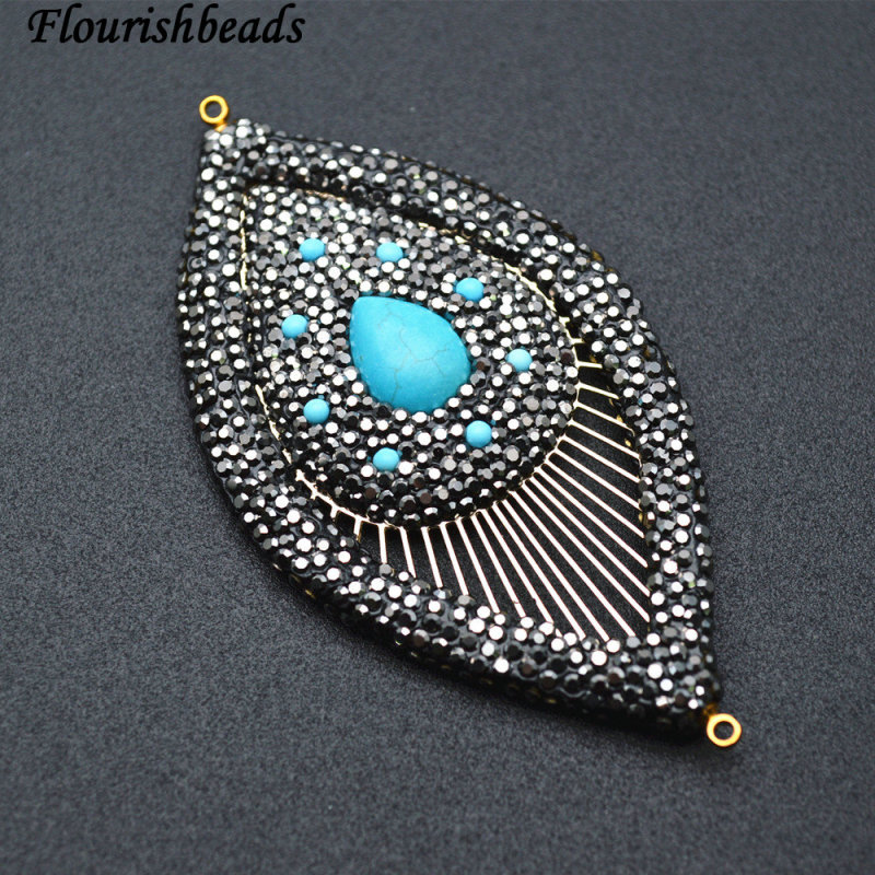 Big size Antique Bronze color Big size Metal Marquise Shape Pendant Paved Blue Howlite Cabochons Two Loops