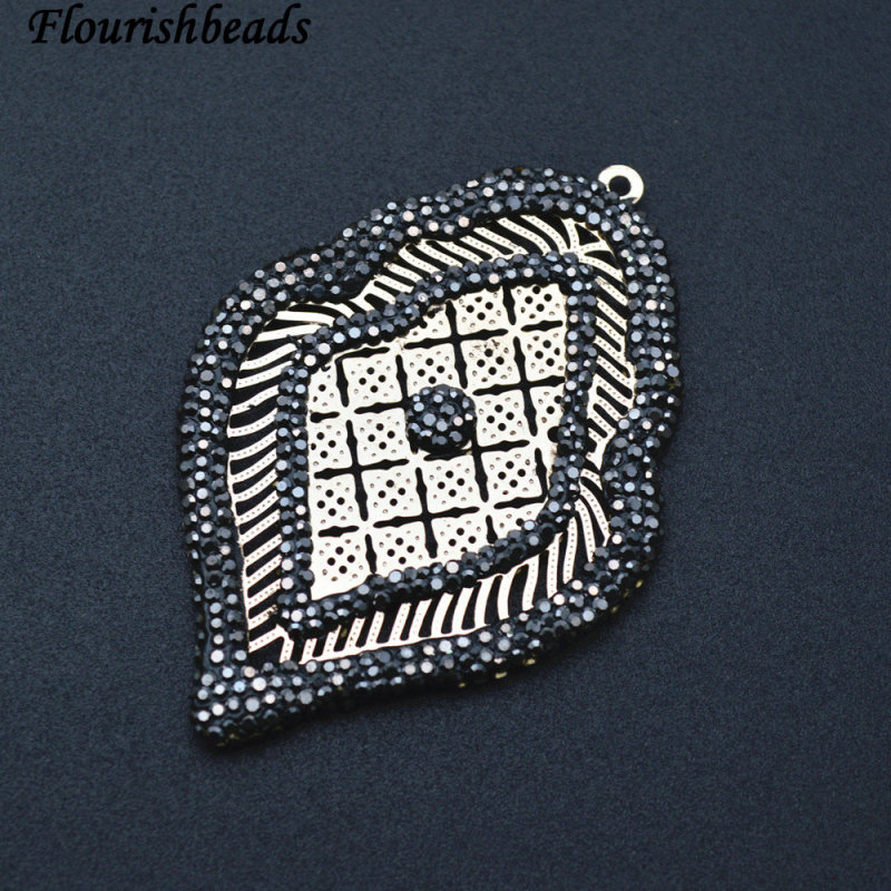 Paved Black Crystal Beads Metal Leaf Pendant Fashion Jewelry making