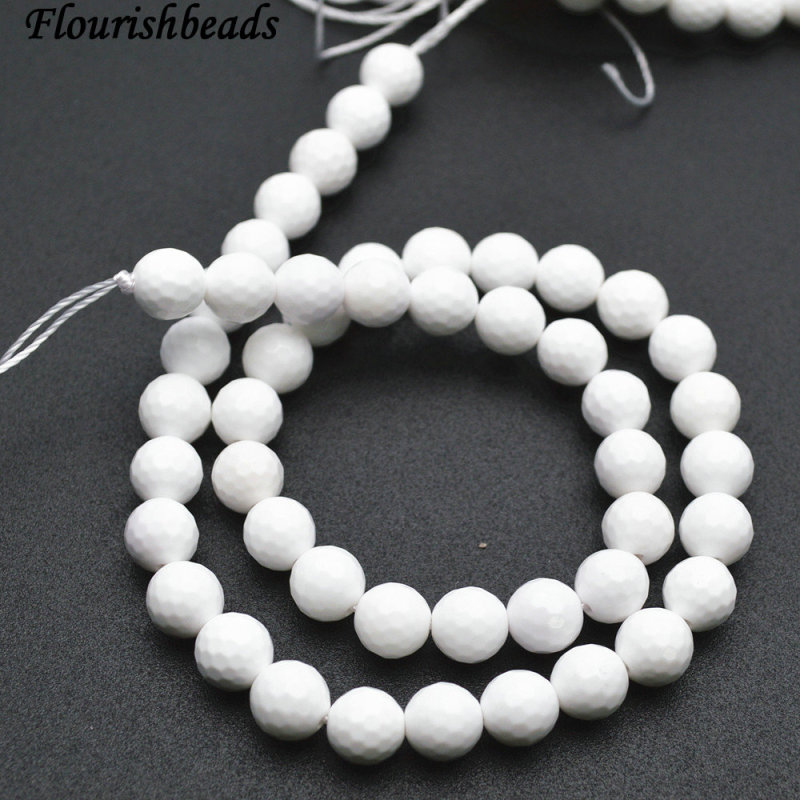 Faceted Natural White Agate Stone Round Beads