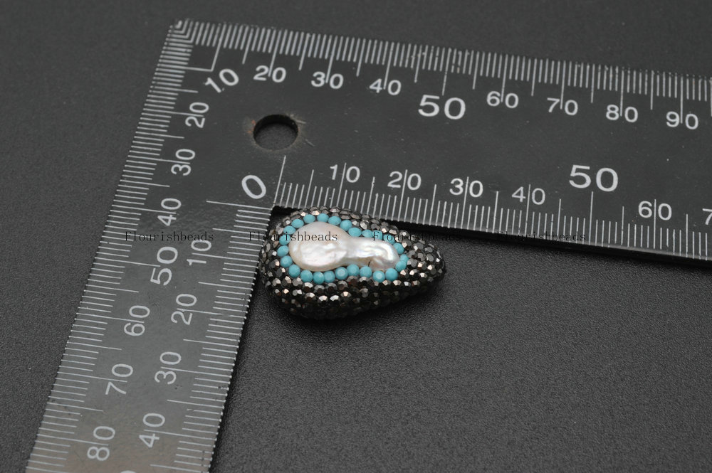 Natural White Pearl Drop Shape Loose Beads Paved Black Crystal Jewelry