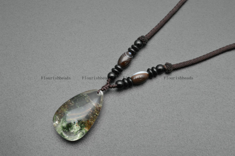Natural Green Phantom Crystal Quartz Pendant Necklace