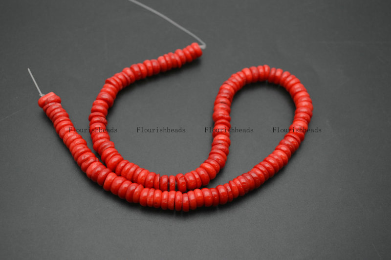 Red Sea Bamboo Coral 8~9mm Flat Round Button Shape Spacer Loose Beads
