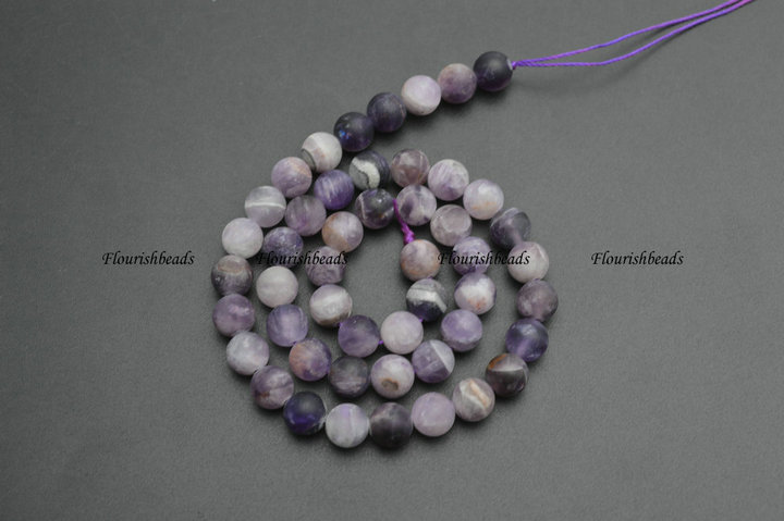 4mm~12mm Matte Natural Dog Teeth Amethyst Stone Round Loose Beads