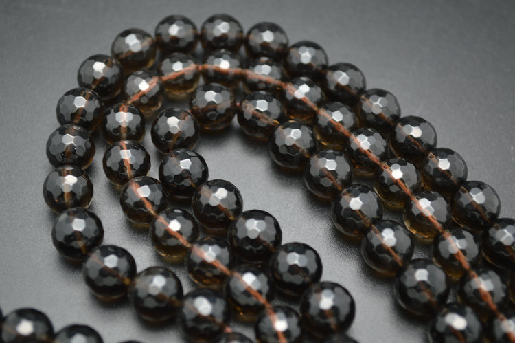 4mm~16mm Faceted Natural Smoky Quartz Stone Round Loose Beads