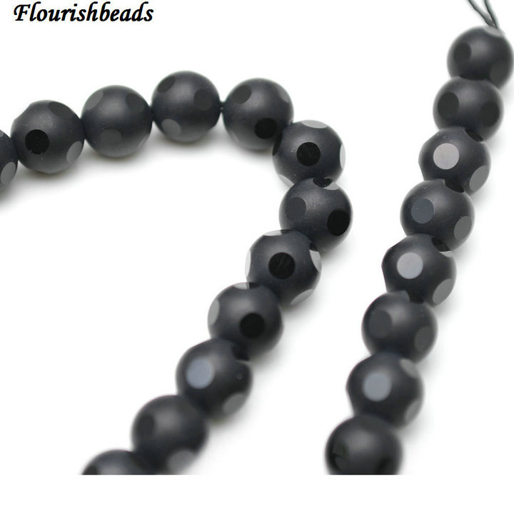 Big size Faceted Cutting Football Shape  Matte Black Agate Stone Round Loose Beads