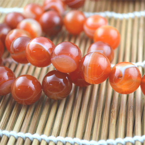 Natural Natural Banded Red Carnelian Agate Round Loose Beads