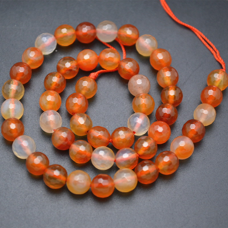 Natural Faceted Red Carnelian Agate Round Loose Beads