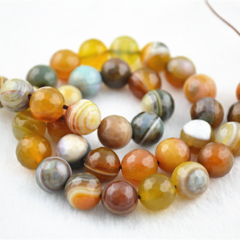 Faceted Banded Yellow Agate Round Loose Beads