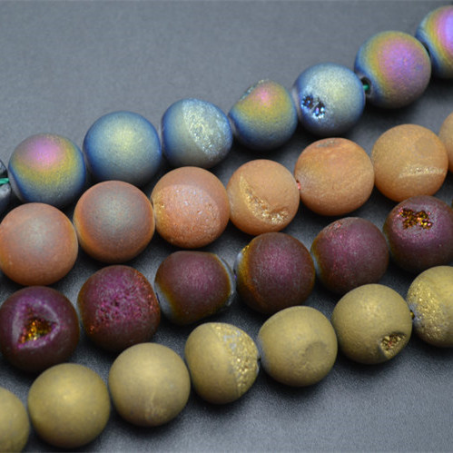 Titanium Electroplating 9 colors Geode Druzy Agate Stone Round Loose Beads