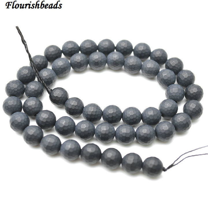 Faceted Matte Natural Black Onyx Agate Stone Round Loose Beads 6mm~12mm