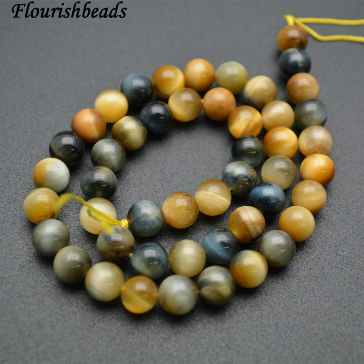 Mix Gold and Blue Tiger Eye Stone Round Loose Beads