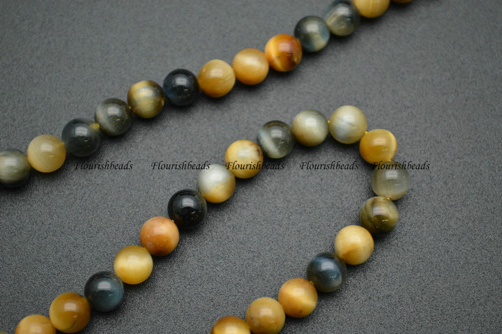 Mix Gold and Blue Tiger Eye Stone Round Loose Beads