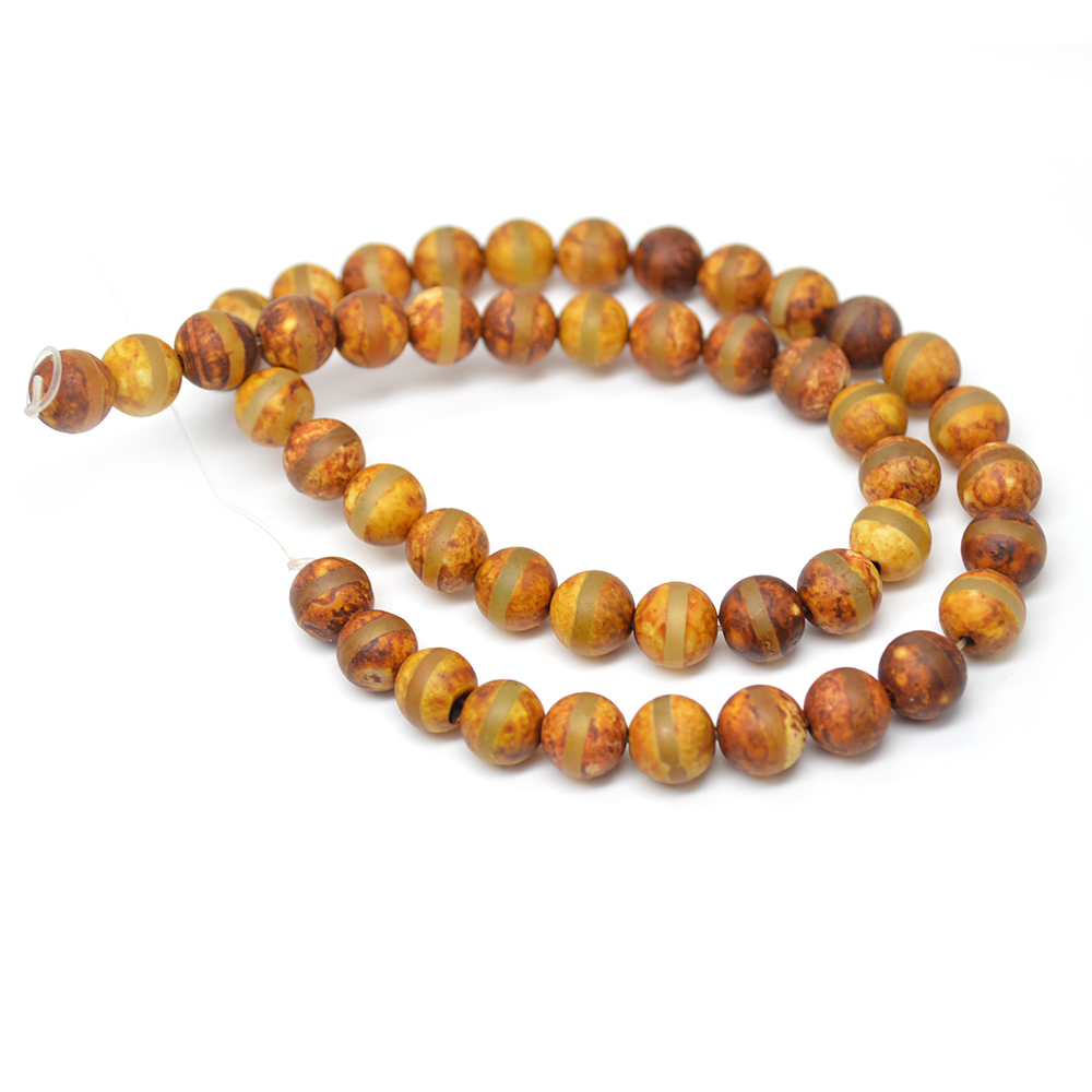 Strip Veins Antique Brown Matte Agate DZI Stone Round Loose Beads