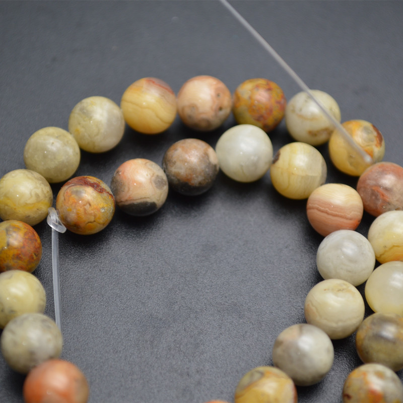 Natural Yellow Crazy Agate Stone Round Loose Beads