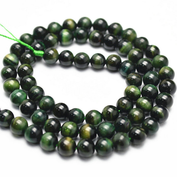 Green Color Tiger Eye Stone Round Loose Beads