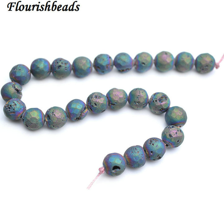 8mm Faceted Titanium Electriplating Druzy Agate Stone Round Loose Beads