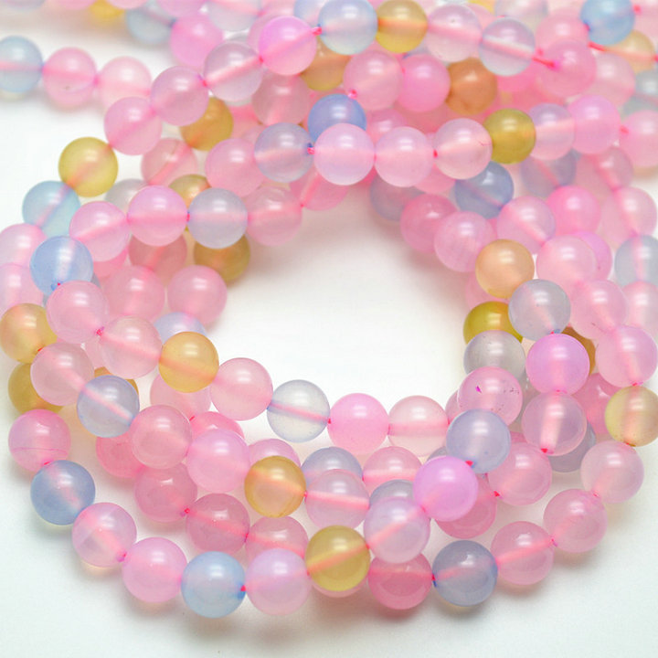 Multi Pink color Agate Stone Round Loose Beads