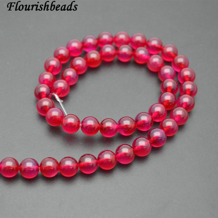 Hot Pink color Fushcia Agate Stone Round Loose Beads