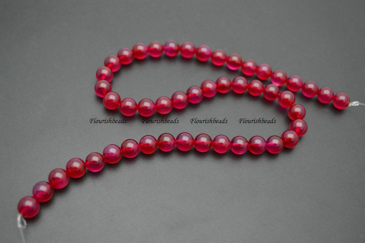 Hot Pink color Fushcia Agate Stone Round Loose Beads