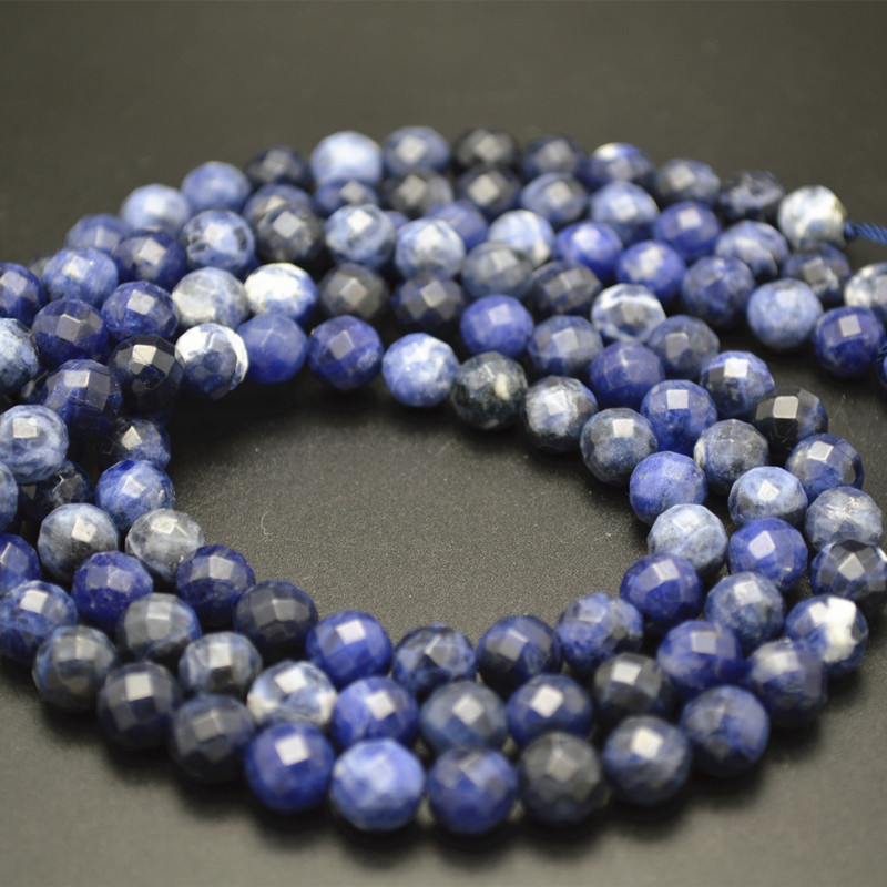 Faceted Natural Brazil Sodalite Stone Round Loose Beads