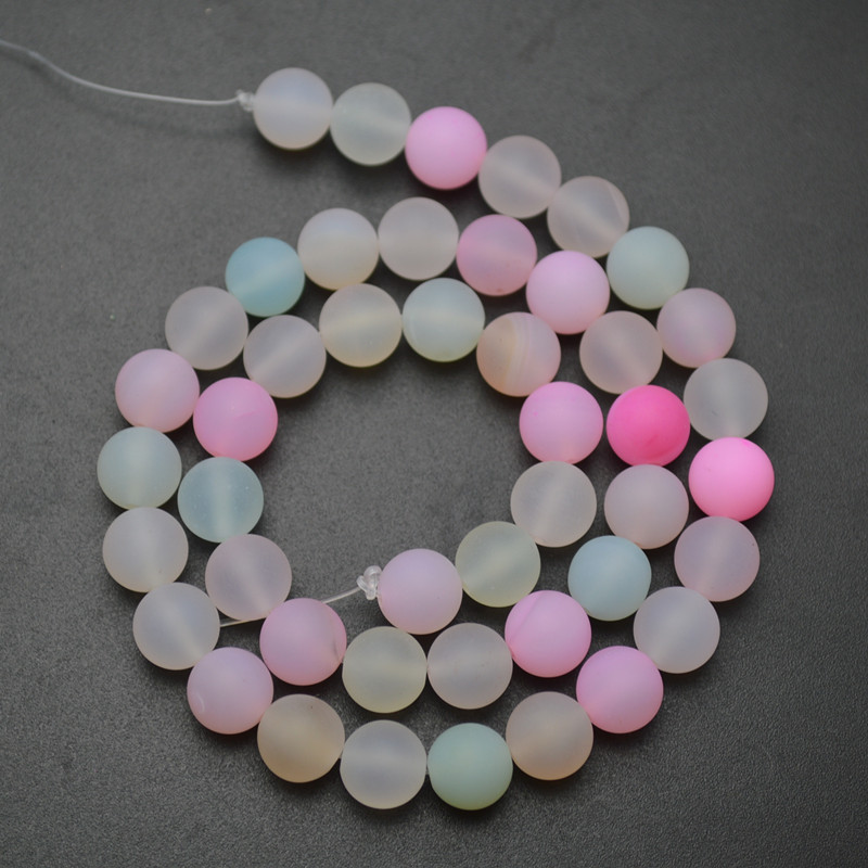 Matte Multi Pink color Agate Stone Round Loose Beads