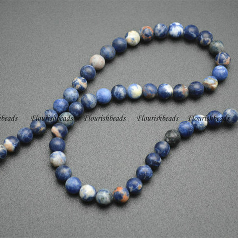 Matte Natural Mix Blue and Orange Color Sodalite Stone Round Loose Beads