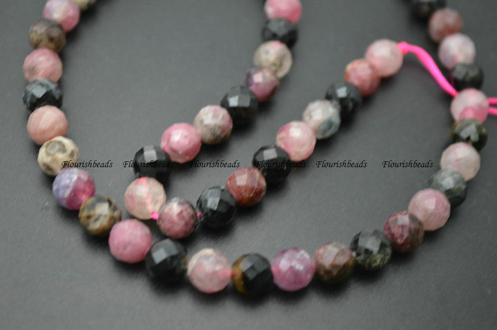 Faceted Natural Mix color Tourmaline Stone Round Loose Beads
