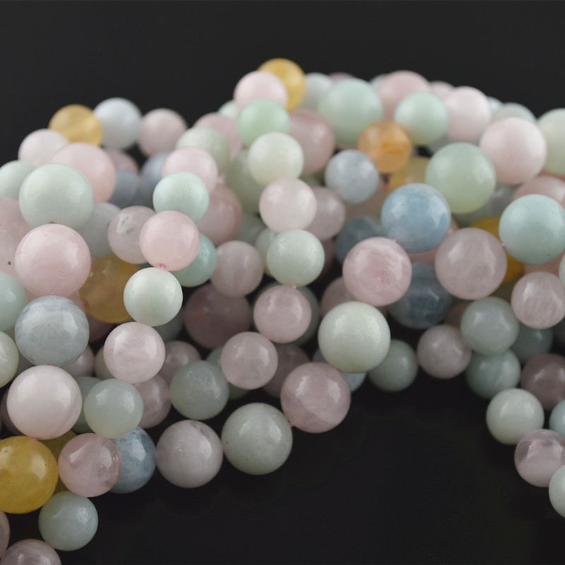 Natural Mix color Morganite Stone Round Loose Beads