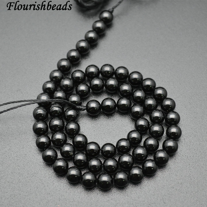 Natural Black Tourmaline Stone Round Beads