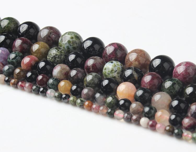 Natural Mix color Tourmaline Stone Round Loose Beads