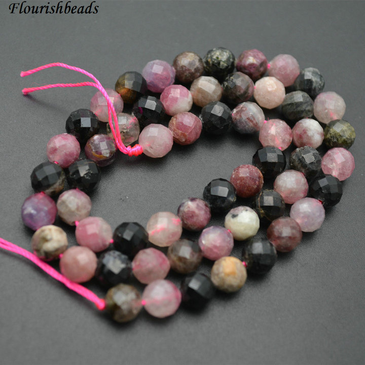 Faceted Natural Mix color Tourmaline Stone Round Loose Beads