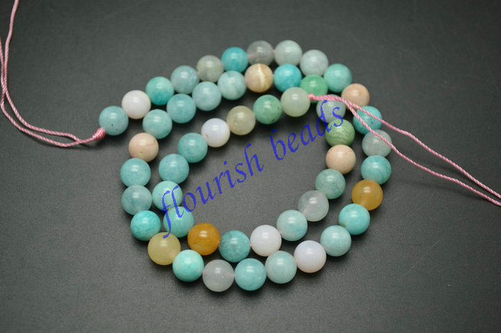 Multi Color Natural Amazonite Stone Round Loose Beads