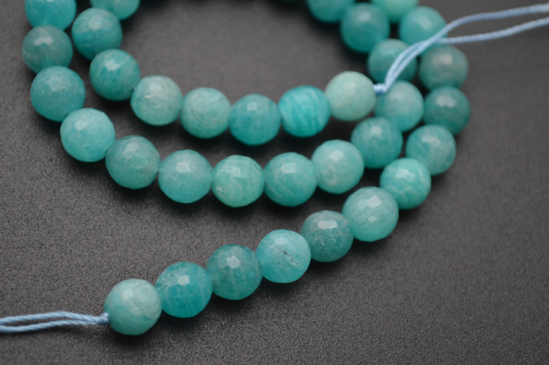 Faceted Natural Pure Blue Amazonite Stone Round Loose Beads