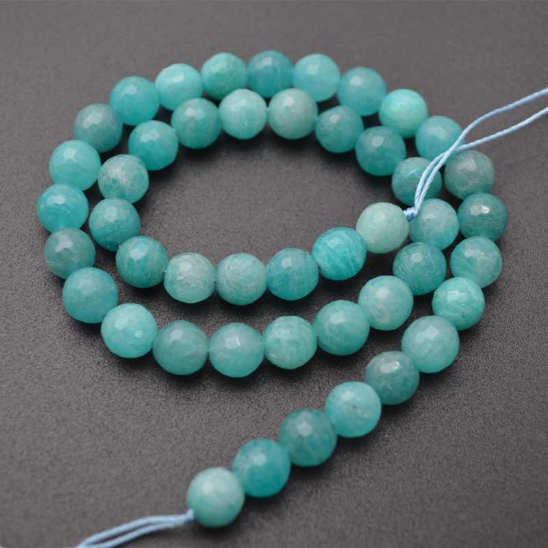 Faceted Natural Pure Blue Amazonite Stone Round Loose Beads