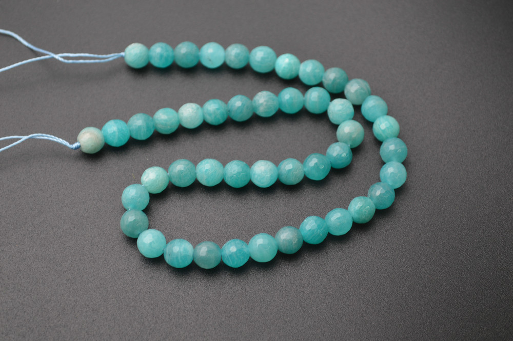 Faceted Natural Pure Blue Amazonite Stone Round Loose Beads