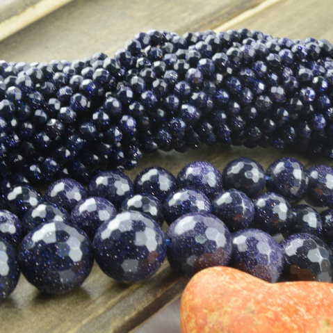 Faceted Blue Sandstone Round Loose Beads Wholesale Jewelry making supplies