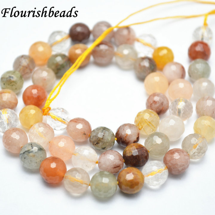 Faceted Natural Mix Color Rutilated Quartz Stone Round Loose Beads Wholesale Jewelry making supplies