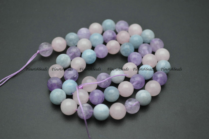 Natural Multi Amethyst and Aquamarine Round Beads