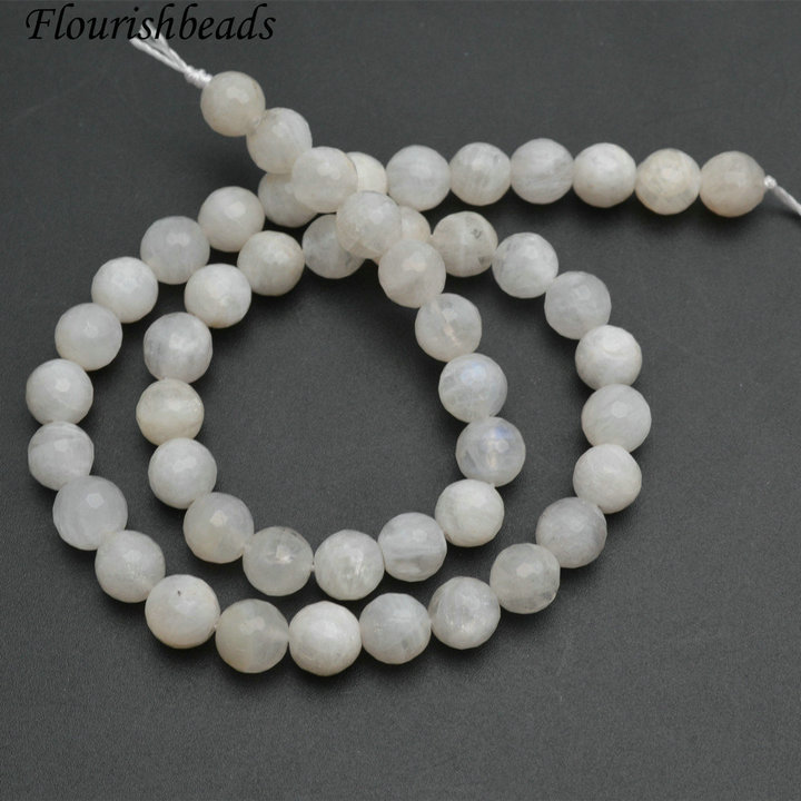 Faceted Natural White Moonstone Round Beads