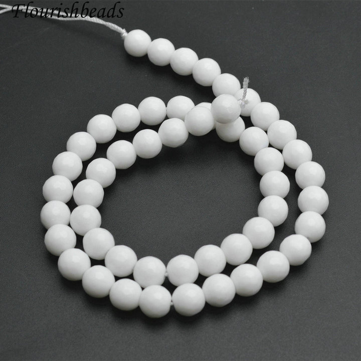 Faceted Natural White Porcelain Stone Round Loose Beads Wholesale Jewelry making supplies