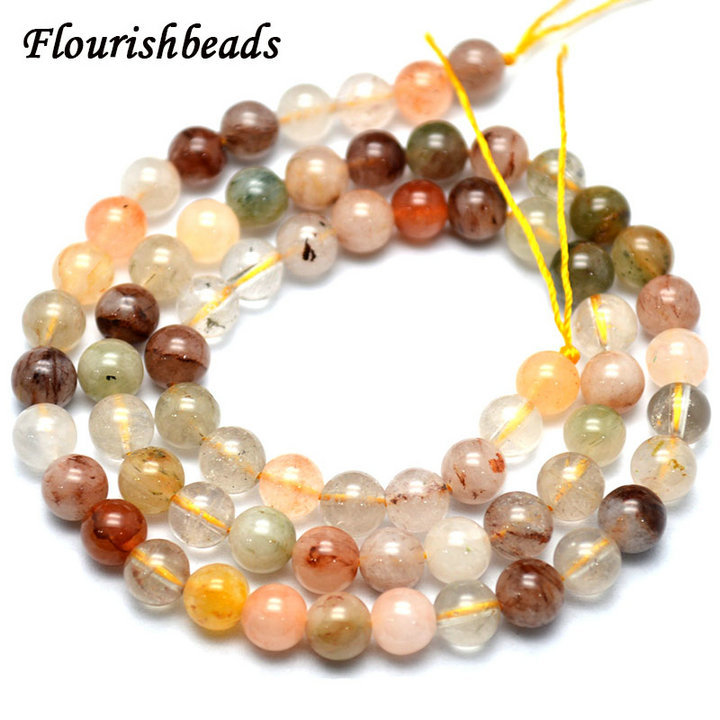 Natural Mix Color Rutilated Quartz Stone Round Loose Beads Wholesale Jewelry making supplies