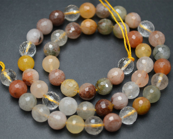 Faceted Natural Mix Color Rutilated Quartz Stone Round Loose Beads Wholesale Jewelry making supplies