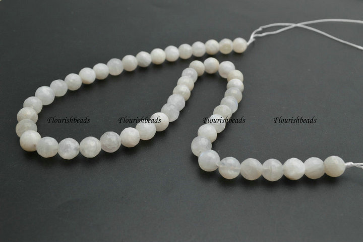 Faceted Natural White Moonstone Round Beads