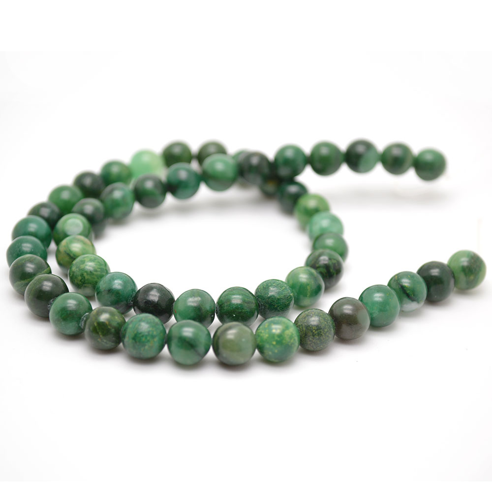 Natural Green African Jade Stone Round Beads