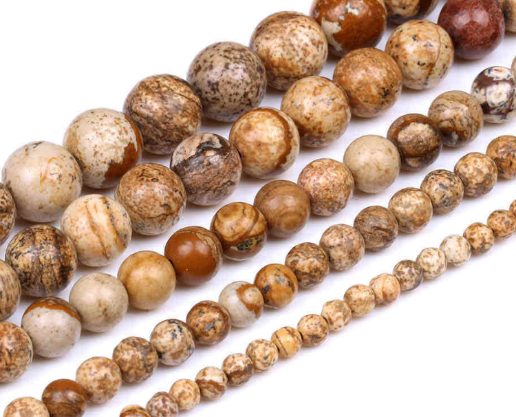 4mm~16mm Natura Yellow Picture Jasper Stone Round Beads