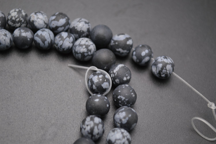 4mm~14mm Matte Natural Black Snow Flake Stone Round Loose Beads