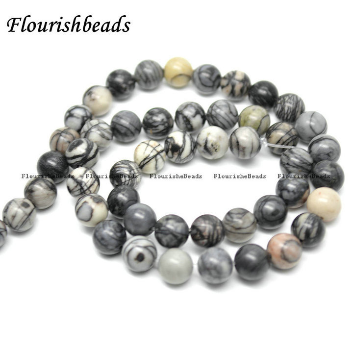 Natural Black Veins Stone Round Beads