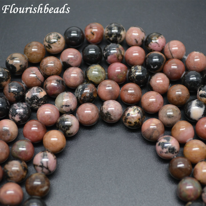 Natural Black Veins Rhodochrosite Stone Round Loose Beads