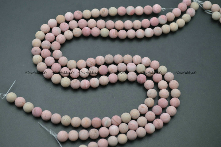 Matte Natural Pink Rhodonite Stone Round Loose Beads
